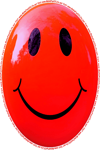 Picture of a red 80color cartoon smiley face, and the words, Visit www.MakeFunOfLife.net.
