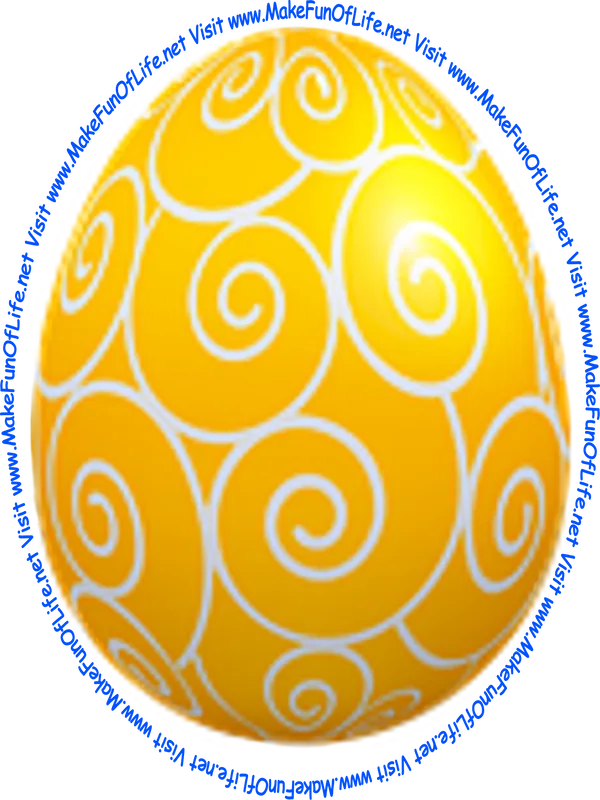 Picture of a decorated Easter egg, gold in color, with white spiral swirls.