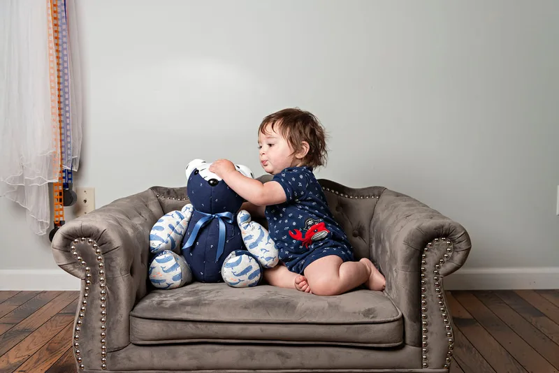 photo of a memory bear by the pretty piggy shop on etsy and a 1 year old baby boy photographed by Laura Pea Photography