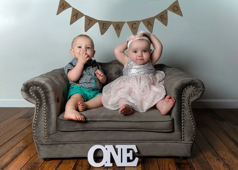 One year old twin boy and girl first birthday photos 