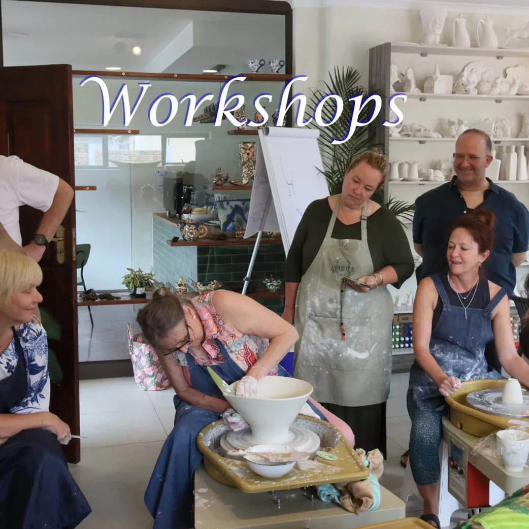 Antoinette Badenhorst teaches potters in Gauteng South Africa how to throw large porcelain platters on the pottery wheel.