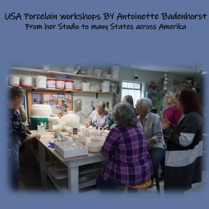 Antoinette Badenhorst shows potters how to throw and hand build with porcelain clay. John Campbell Folk School in Brasstown North Carolina.