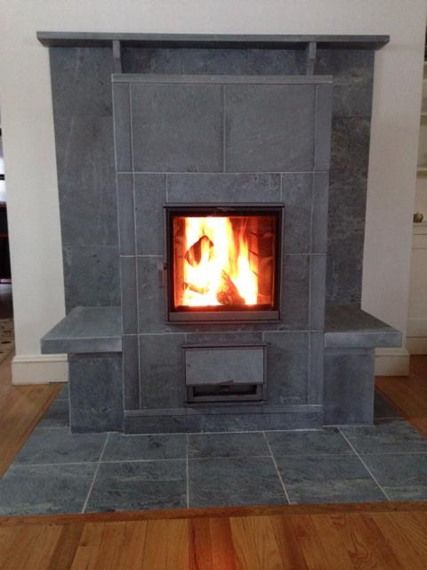 Converted Open Fireplace to Tulikivi T1000 with Side Benches in Bristol, Rhode Island