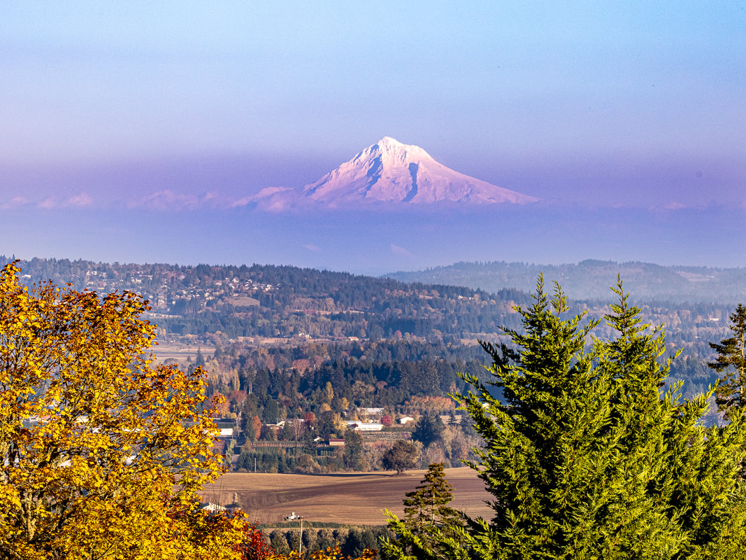 PicturMt. Hood over the haze on Holly Hill Rd., Laurel, Oregone