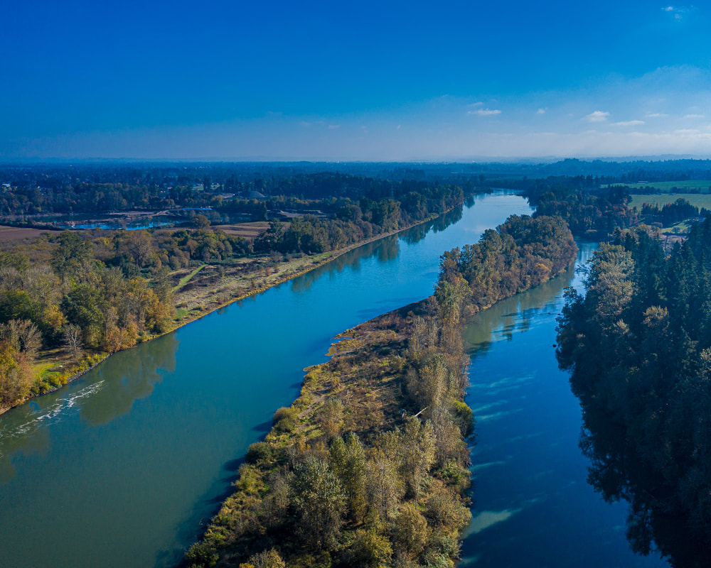 The Willamette River viewed from a drone