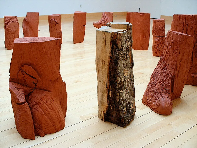 ceramic sculpture of firewood installation
