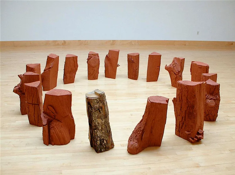 ceramic sculpture of firewood installation