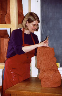 Gayle Fichtinger in her ceramics studio in New London, New Hampshire.
