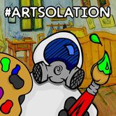Here is a cartoon of a person wearing a hazardous protection bodysuit and a gas mask. On the left they are holding a paint tray and on the right they are holding a paint brush with light green paint on the tip.