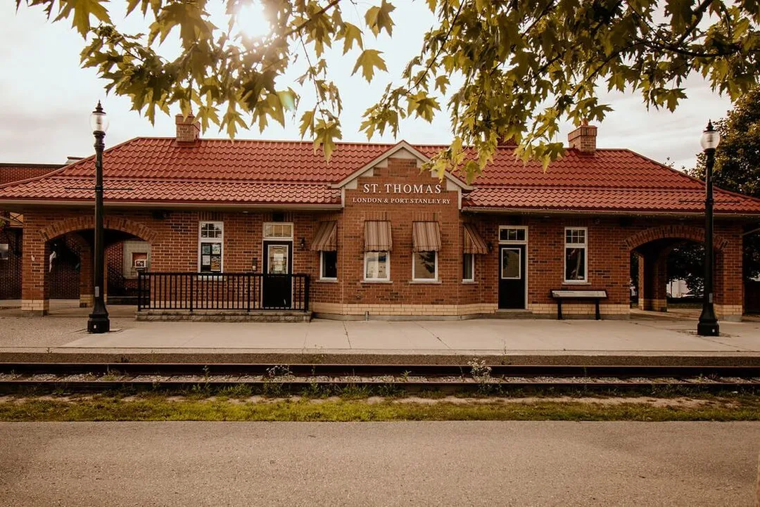 a replica train station downtown St. Thomas