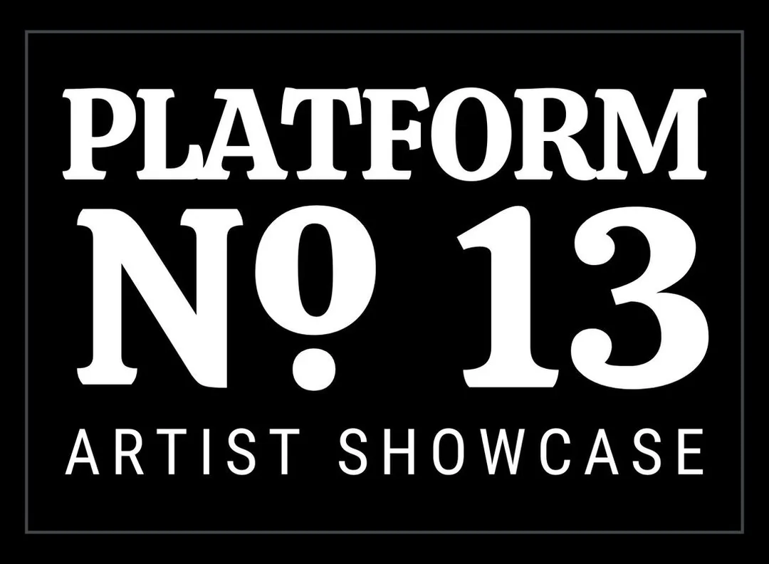This is the logo for Platform No. 13. There is a black background with the text 'Platform No. 13 Artist-In-Residence'. There is a very think grey border around the text.
