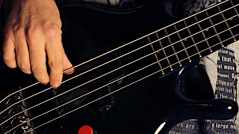 Joseph Patrick Moore up close on the 5 string bass