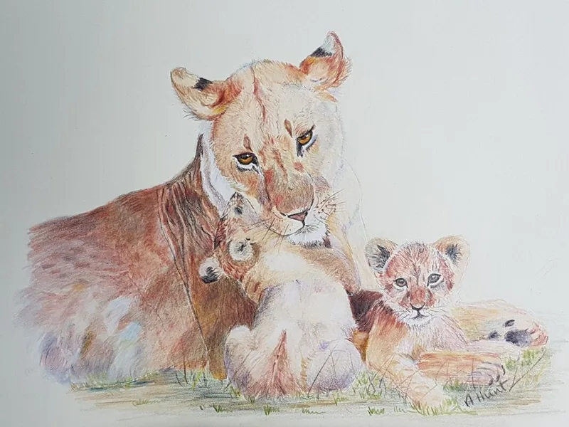 Mother lion and 2 cubs