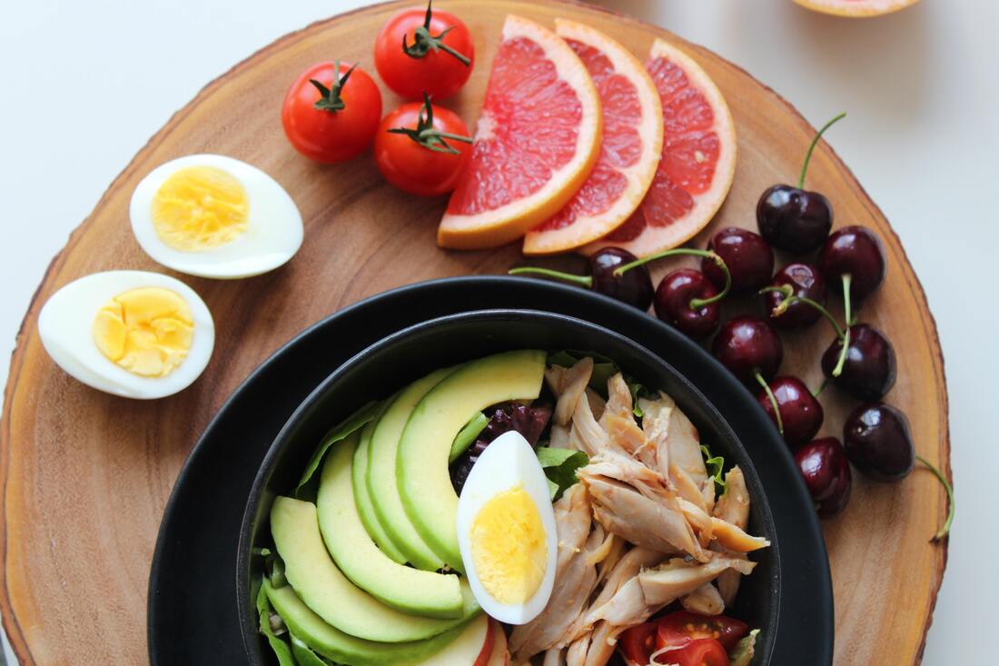 Tray of healthy foods