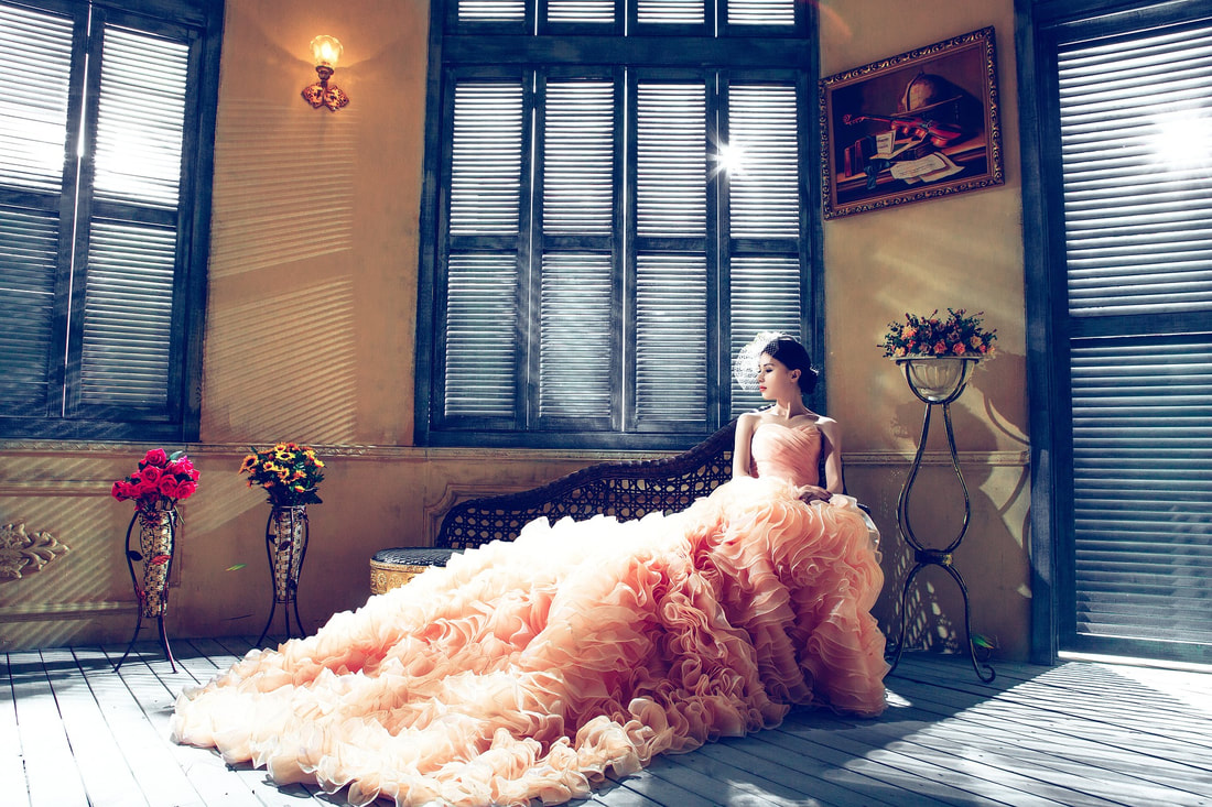woman in orange evening dress