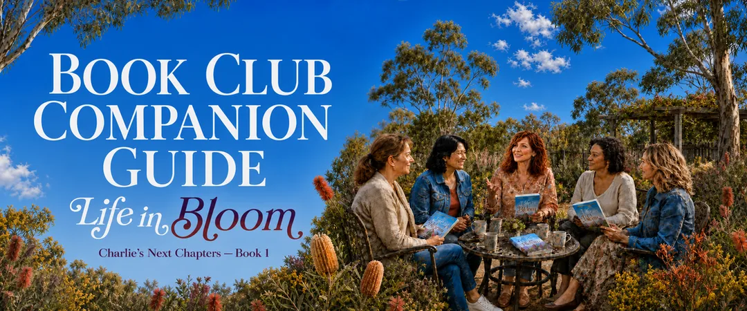Life in Bloom Book Club Companion Guide banner, showing five women discussing the book around a garden table.