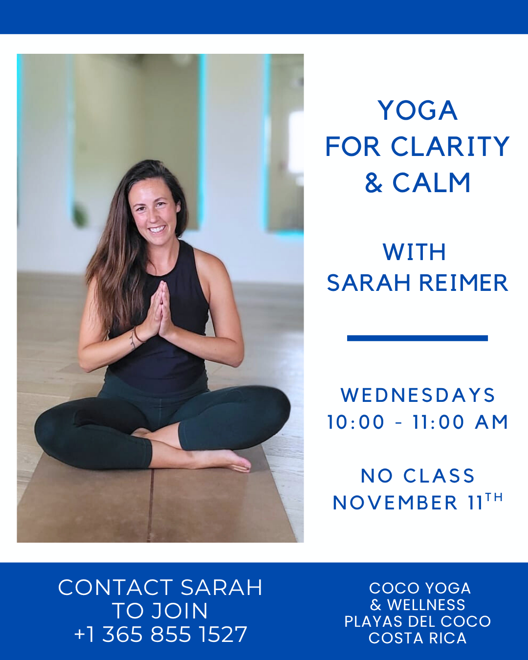 Yoga for Clarity & Calm
with Sarah Reimer
Wednesdays 10:00 - 11:00 AM
No class November 11th
Contact Sarah to Join
+1 365 855 1527