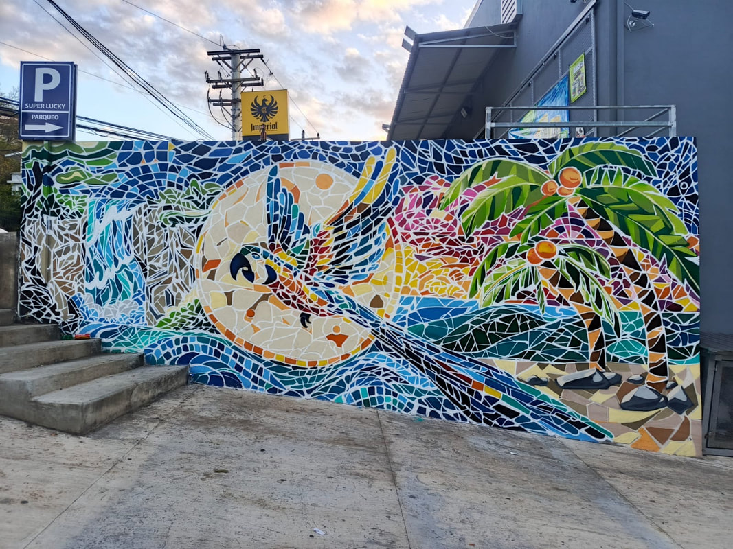 Originial Art: Papagayo Mosaico by Kendall Kech Valverde Street Art Public Mural Playa Hermosa Guanacaste Costa Rica