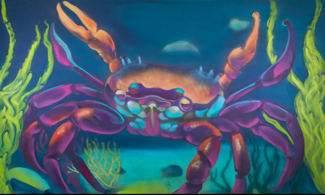 Colorful Crab Aerosol Art live painting local Artist Kech Kenall Valverde Playas del Coco, Costa Rica