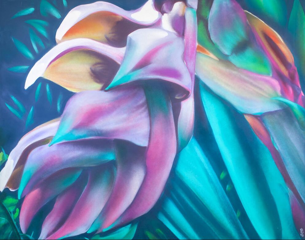 Original Art Heliconia Rosada en 3D by Kendall Kech Valverde Aerosol on Canvas