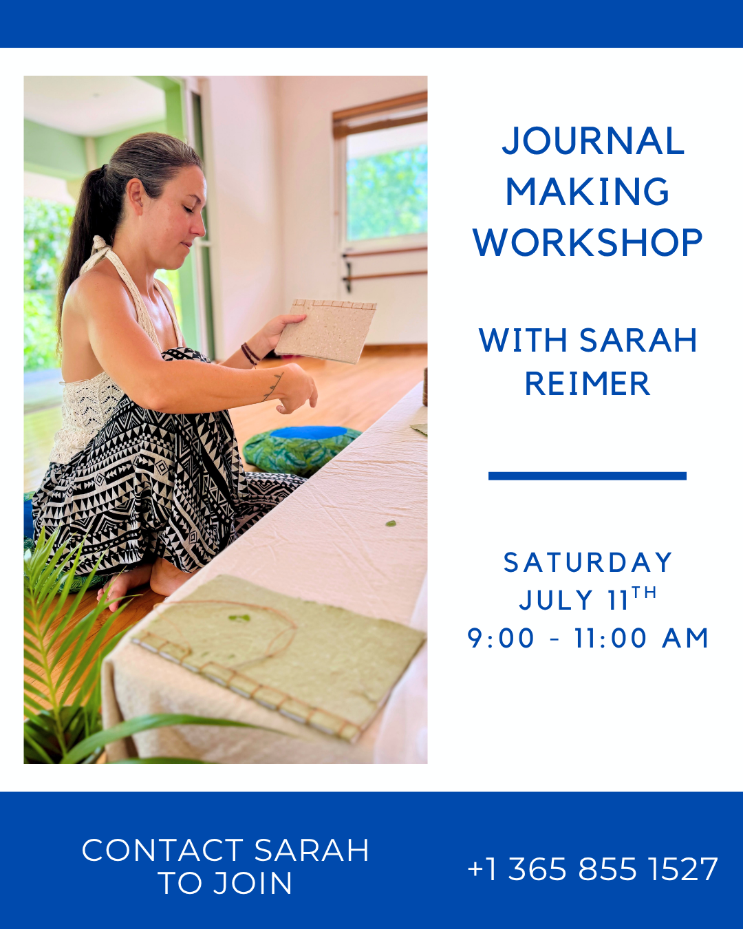 Journal making workshop with Sarah Reimer handbound notebook and paper community circle playas del coco guanacaste costa rica