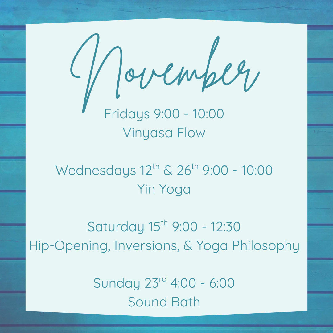 November 2025 schedule Coco Yoga and Wellness