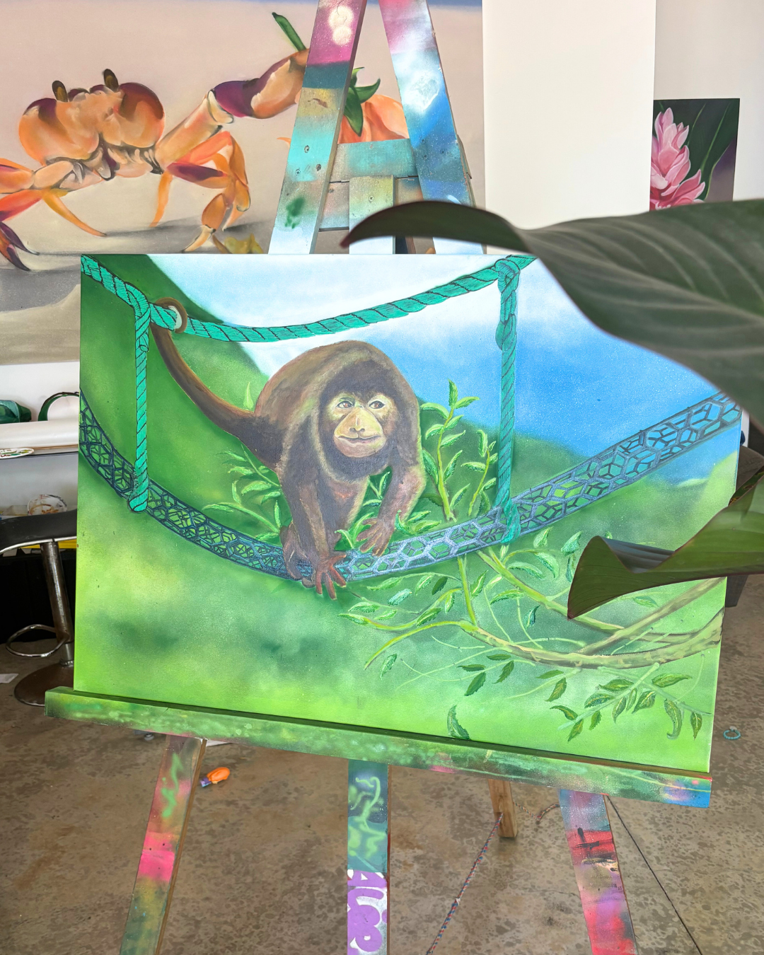 Salve Monos Drumming Circle Fundraiser Silent Auction Monkey Bridge Art Painting by Kech Kendall Valverde
