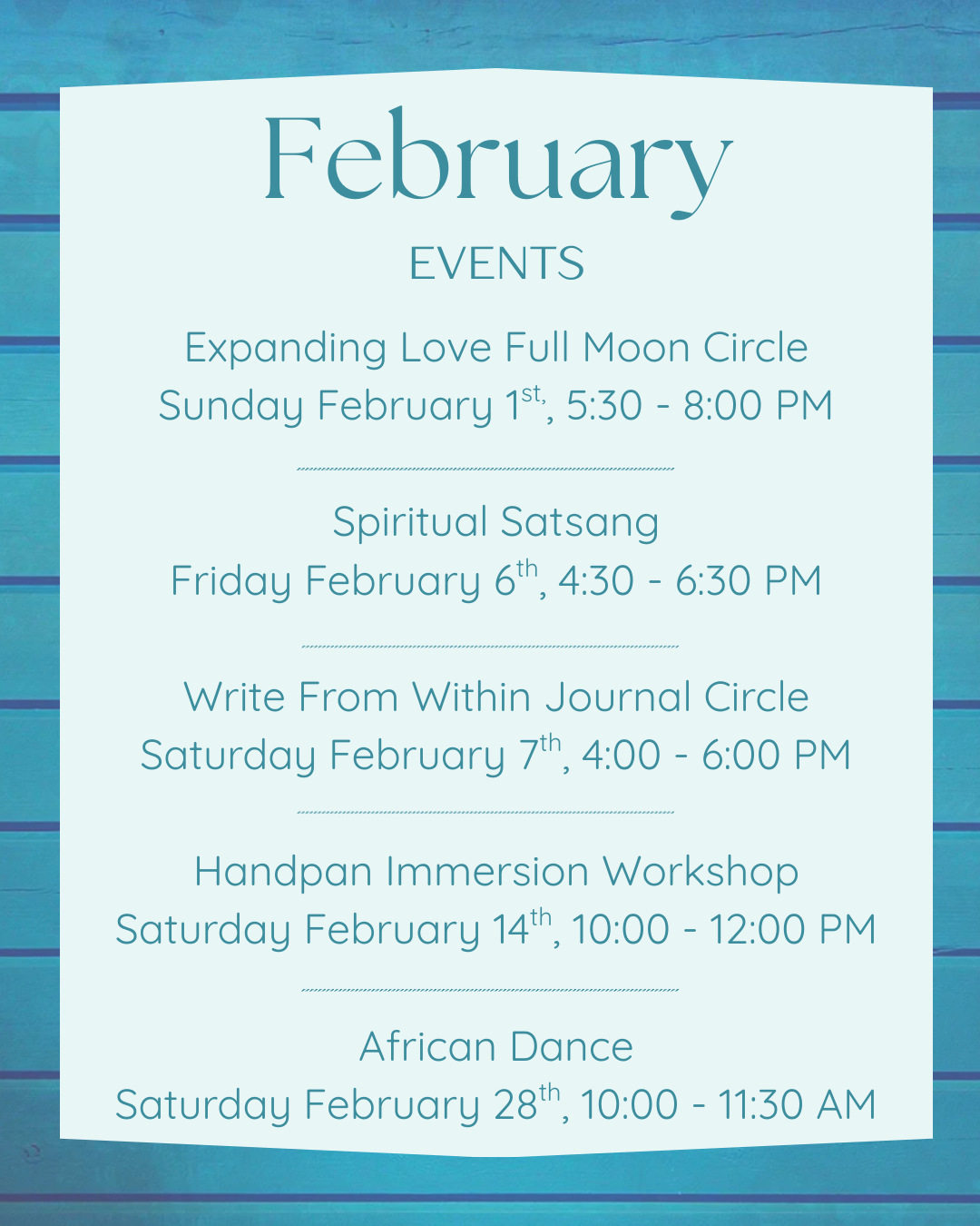 Wellness and Arts Community Events and Activities Schedule Playas del Coco Costa Rica