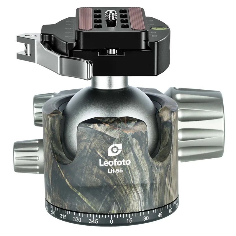 Leofoto LH-55LR 55mm Low Profile Ball Head with LR-70 Quick Release Lever Clamp and QP-70N Plate - Camouflage