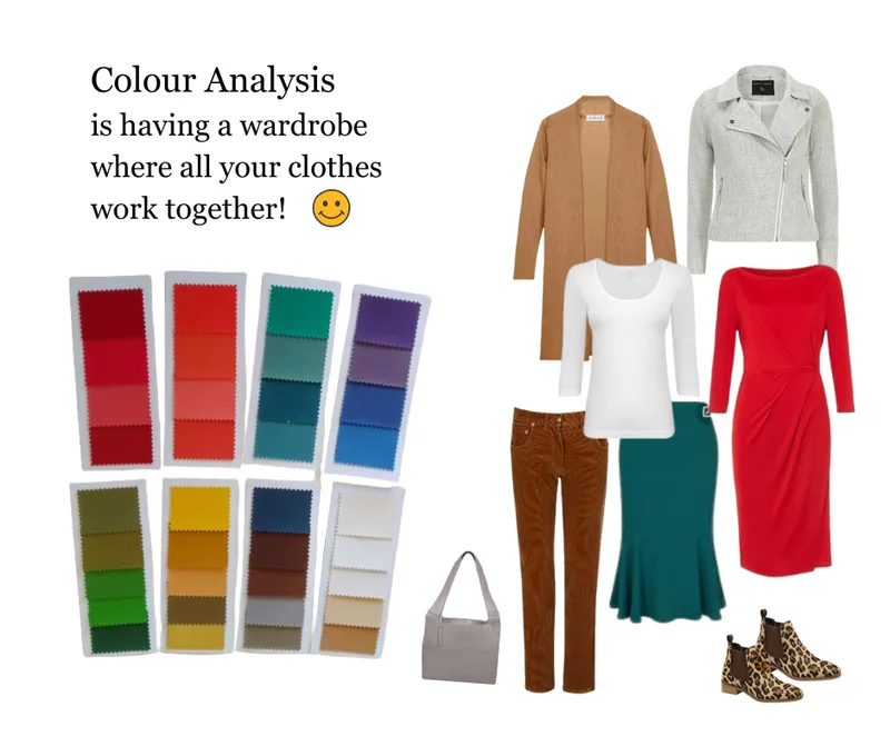 Examples of colour swatches and examples of different styles of coloured clothing