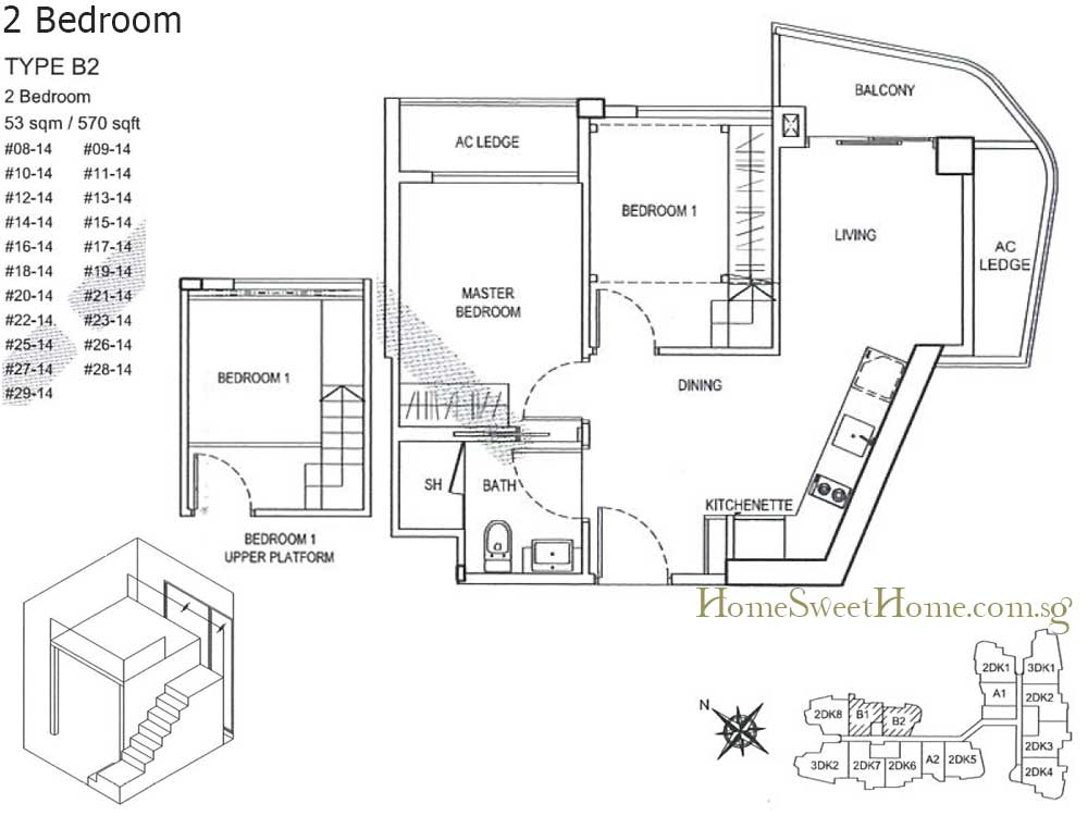 2 Bedroom Floorplans 570 sqft