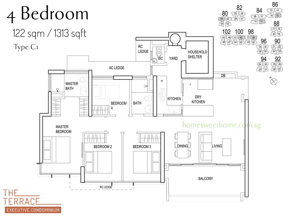 The Terrace EC Floor Plan - 4 Bedroom C1 - Size 122 sqm / 1313 sqft