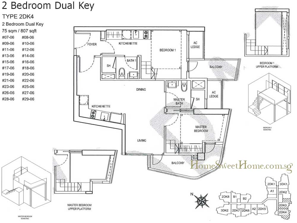 Singapore CityGate New Launch Floor Plans 2 Bedroom DK 807 sqft