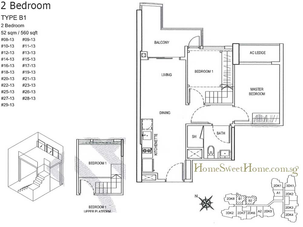 2 Bedroom Floor plan 560 sqft