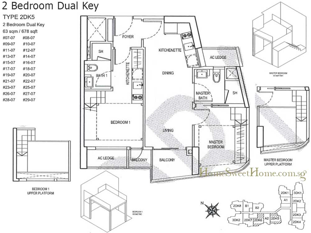 Unit Layout and Size of 2 Dual Key:  63 sqm
