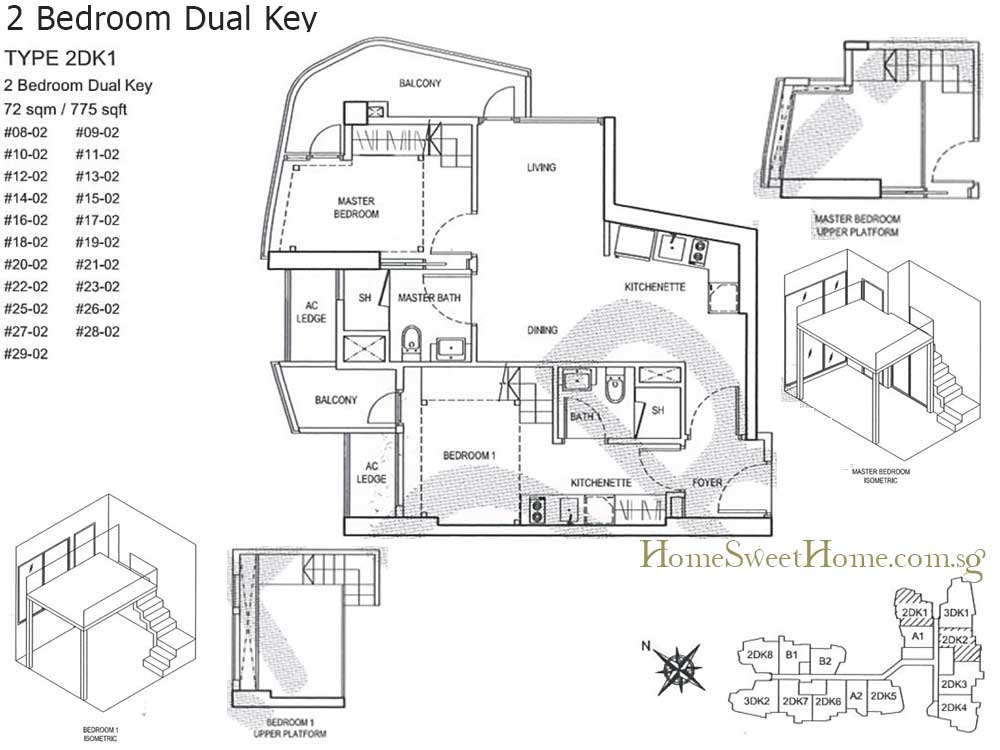 New Launch Floorplans - 2 Br Dual Key - 2DK1  Size / Area 72 sqm
