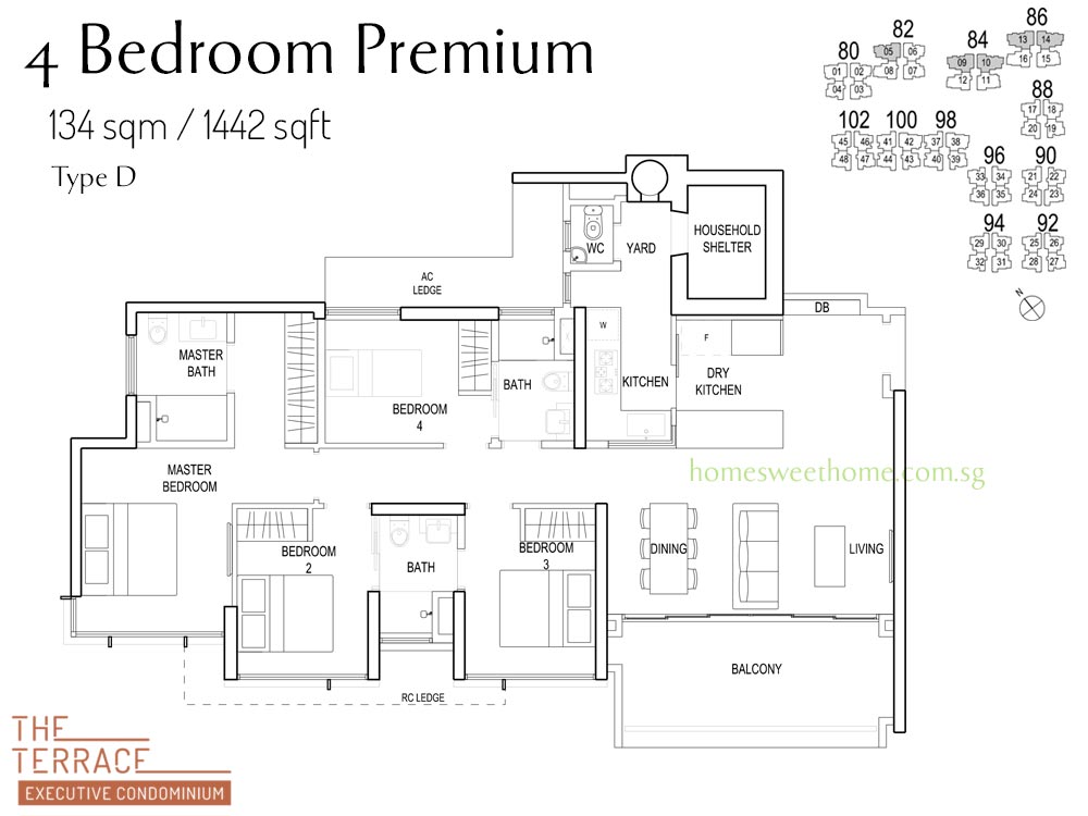 The Terrace EC Floor Plan - 4 Bedroom Premium Type D - Size 134 sqm / 1442 sqft