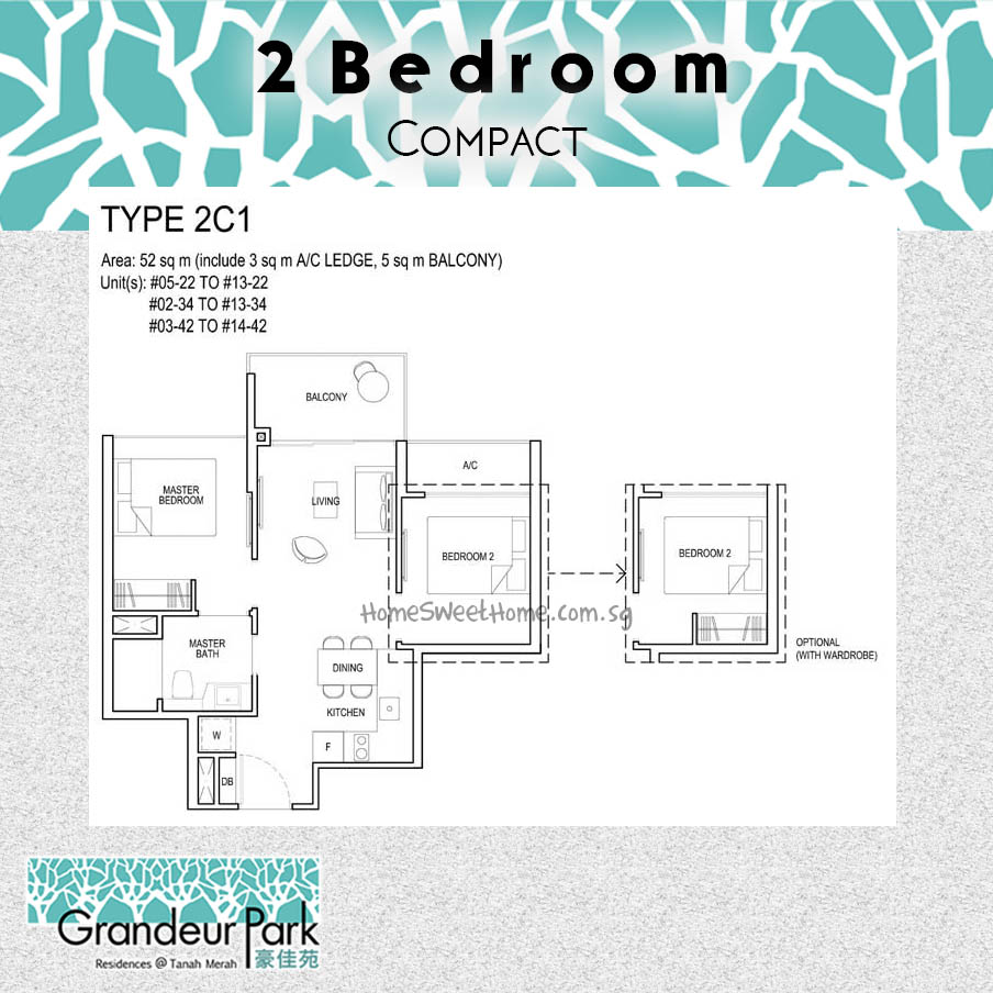2 bedroom floor plan @ Grandeur Park, 2c1