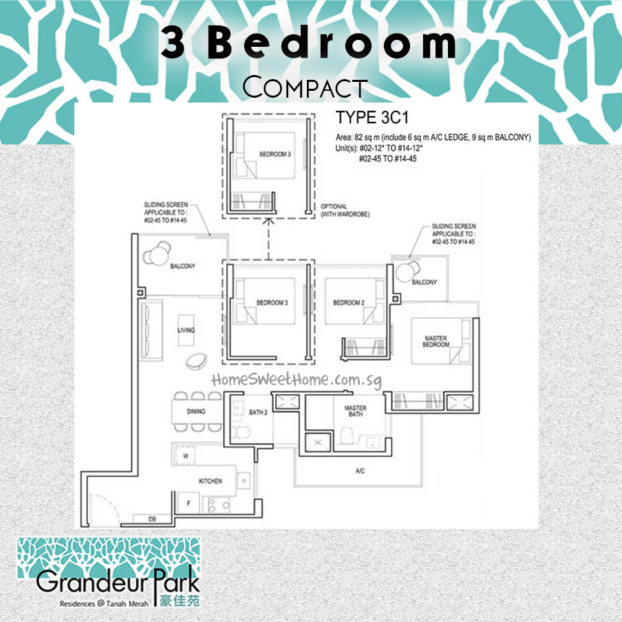 Grandeur Park Residence Floor Plans 3 Bedroom Compact. 3C1