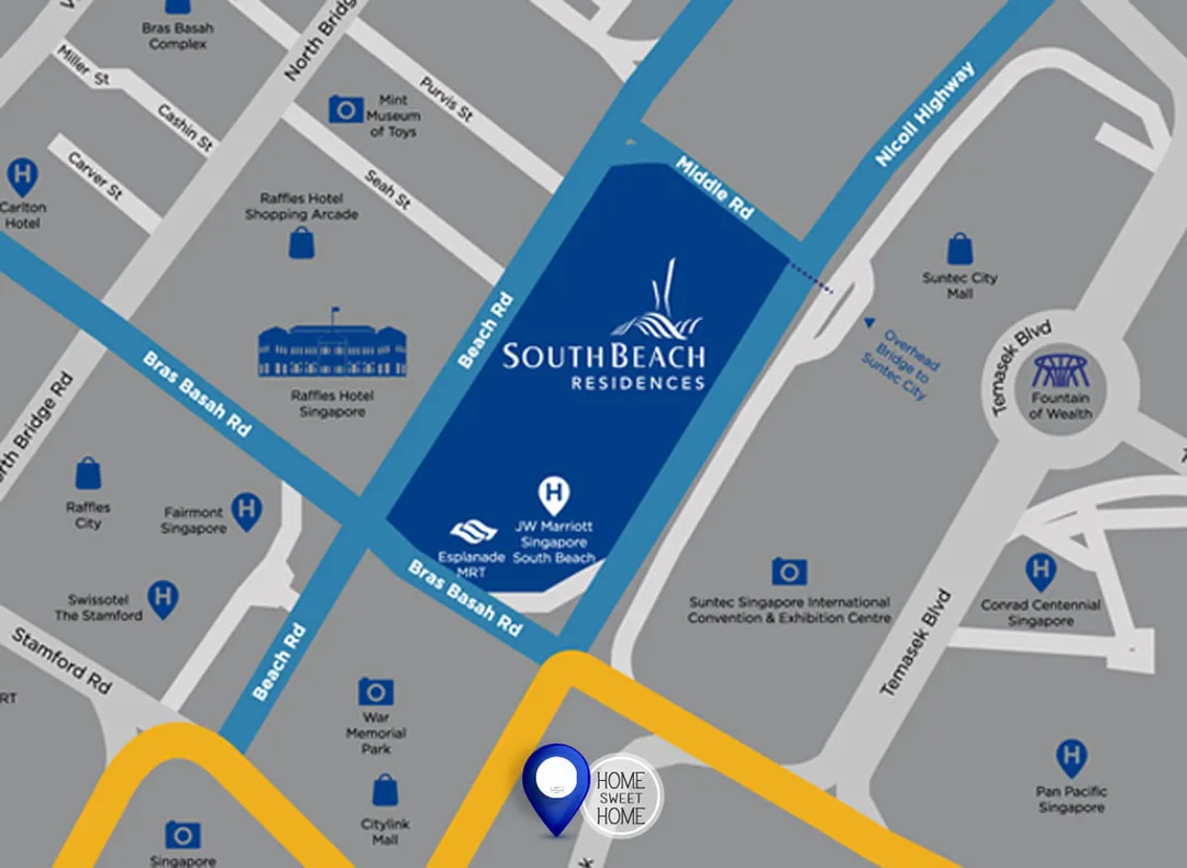 Condo Location at Beach Road, Nicoll Highway, Padang, F1 Grand Prix Track Circuit