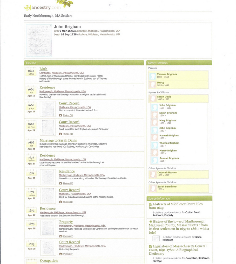 Profile page created on Ancestry.com