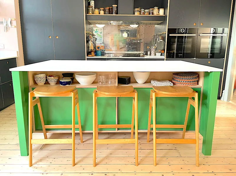 Gorgeous birch ply and sprayed kitchen island in Manchester UK