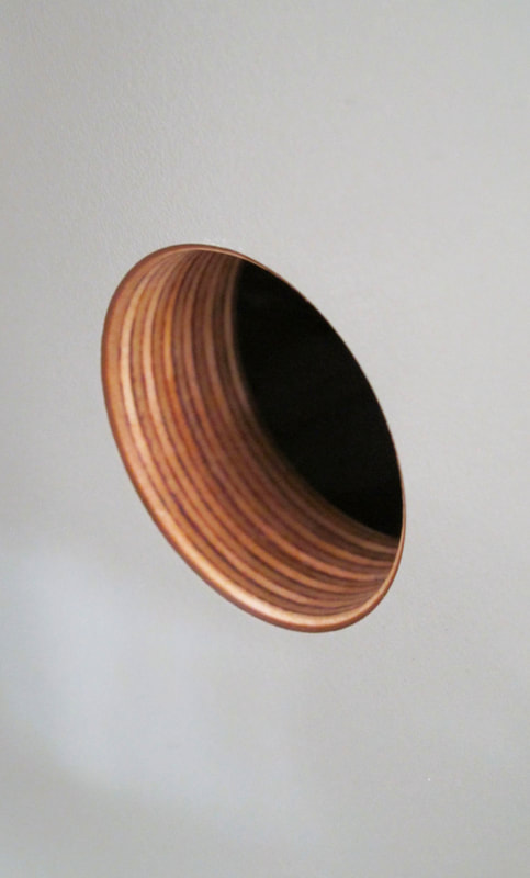 'Porthole' door pull on birch ply island Saffron Walden UK