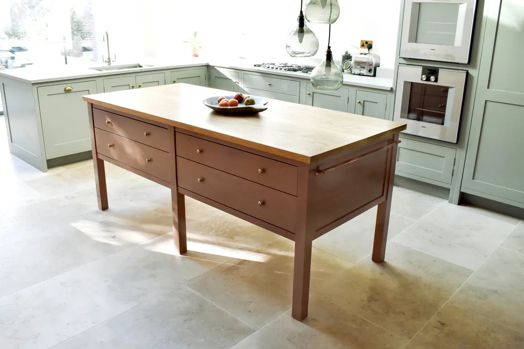 Solid tulipwood kitchen island prep table in Camden North London