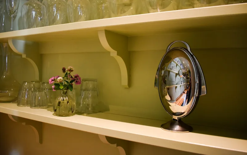 Bespoke shelving in walk in pantry in a solid wood shaker kitchen in North London