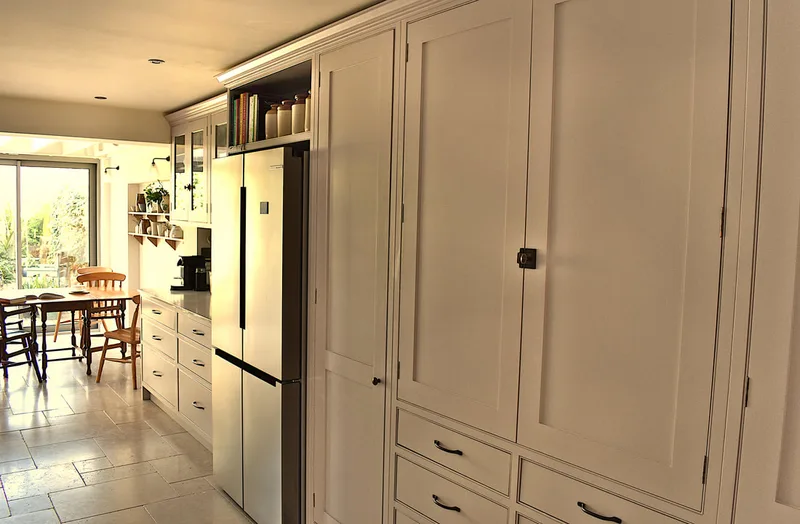 View of solid timber modern shaker kitchen North London
