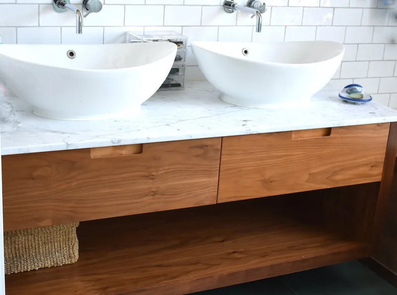 Solid Walnut contemporary vanity unit in North London 