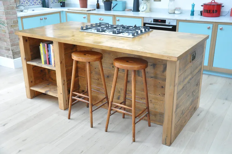 Reclaimed wood kitchen island in North London