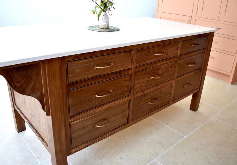 Solid walnut kitchen island prep table in Crouch End North London