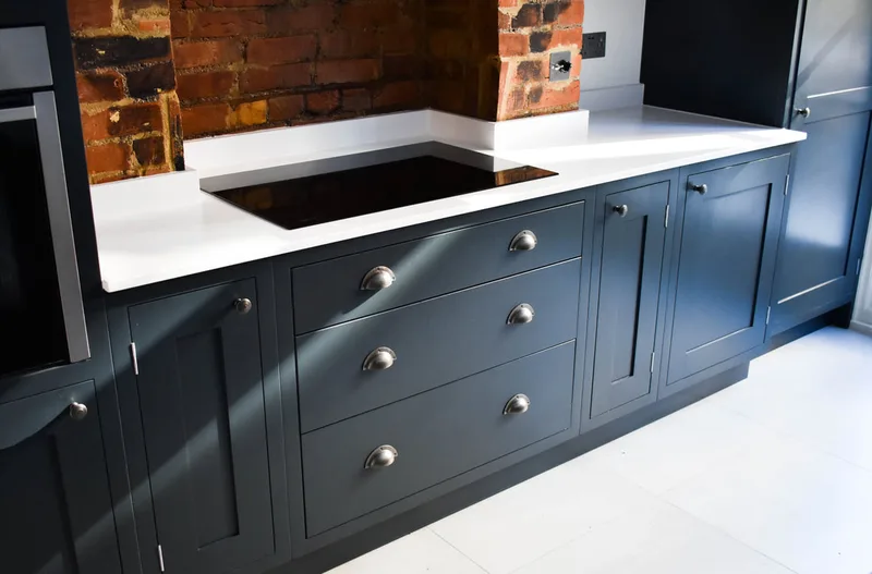 Mixed reclaimed and solid timber 'in frame' shaker kitchen in Crouch End North London